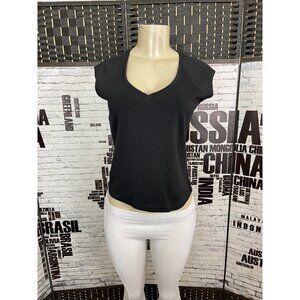 Express Jrs L Black V- Neck Cotton Crop Muscle Tee Tank Top